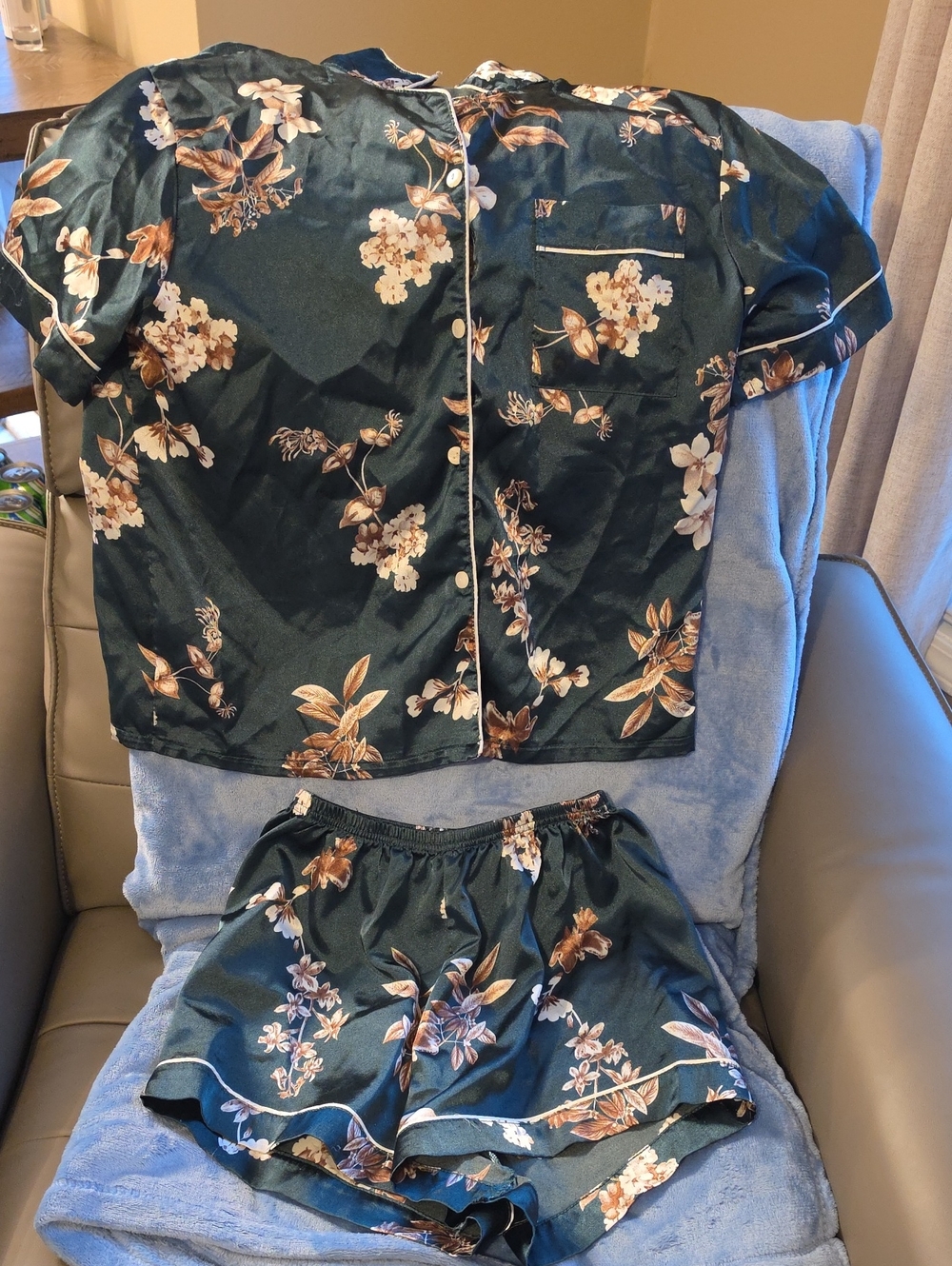 Amazon Green Floral Short Sleeve Pajama Set